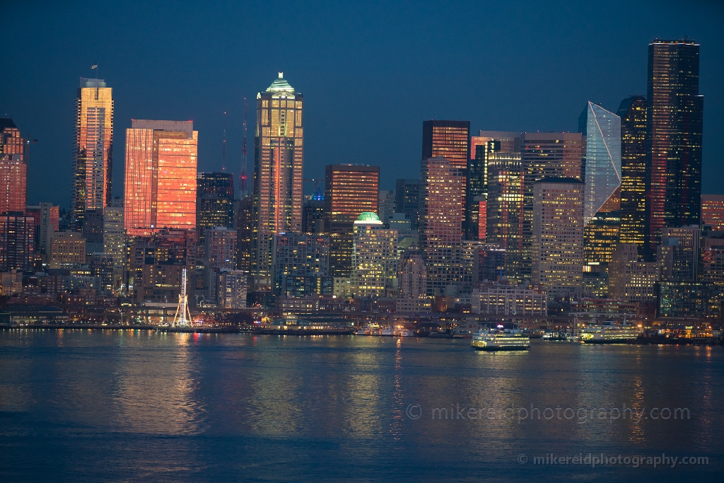 Seattle Skyline Night Reflection